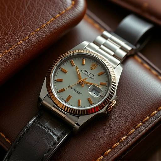 Elegant product shot of a vintage Rolex watch on a leather display, highlighting its craftsmanship.